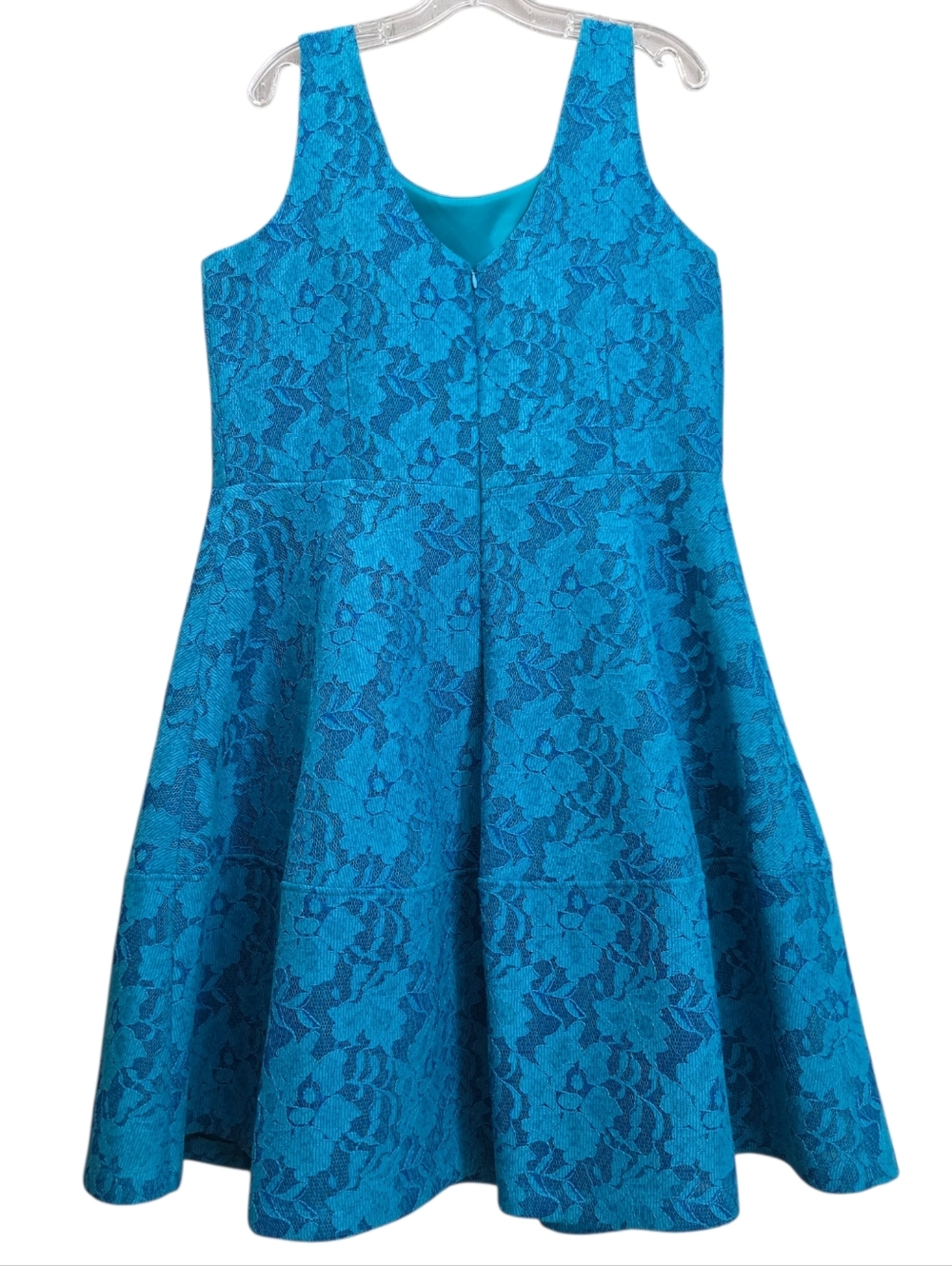 Nwot Calvin Klein Turquoise Lace Mesh Sleeveless Fit & Flare Knee Length Dress - Picture 5 of 16